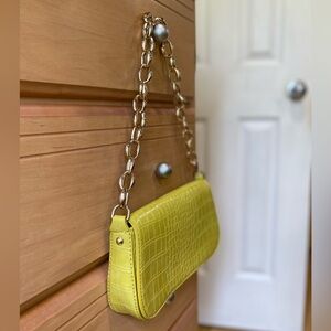 ZARA baguette shoulder bag with chunky gold strap EUC